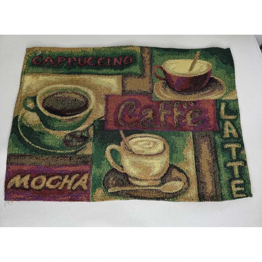 (1) Vintage Woven Place Mat COFFEE Themed Tapestry Caffe Latte Mocha Cappuccino‎
